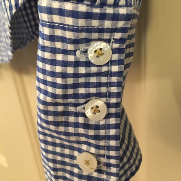 Blue and white gingham button down blouse. - Picture 3 of 3
